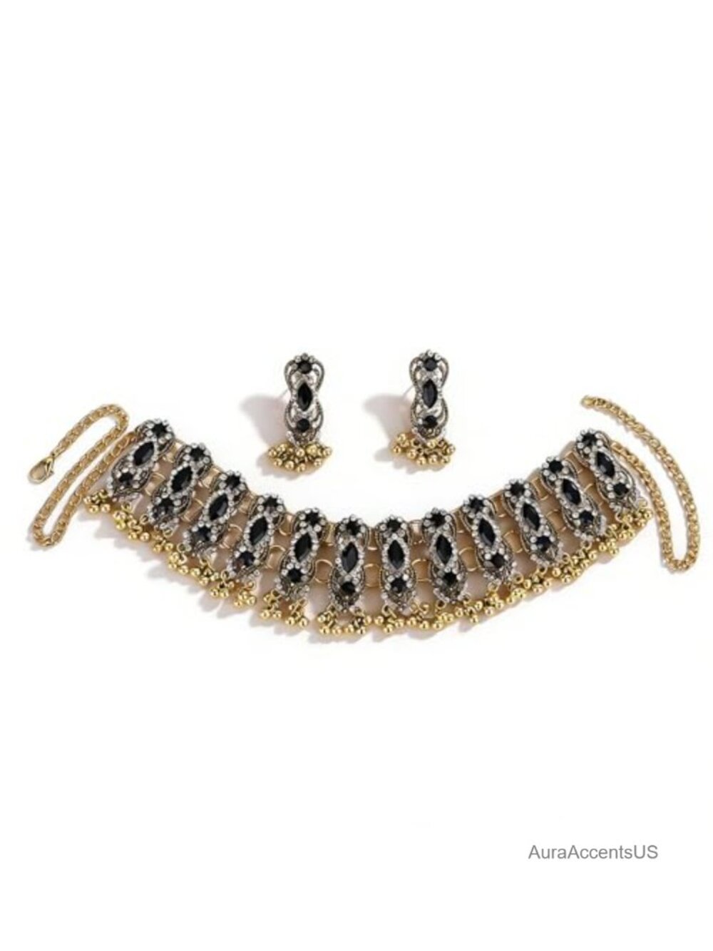 Rhinestone Crystal Choker Necklace Teardrop Dangle Earrings Set Bridal Wedding